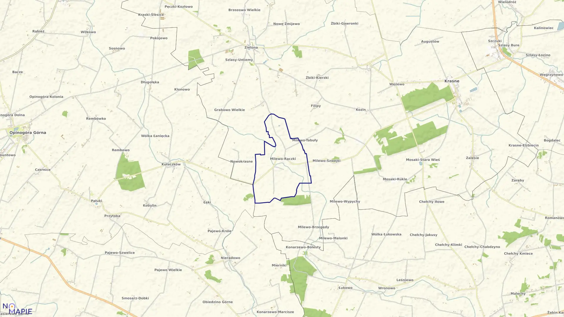 Mapa obrębu MILEWO-RĄCZKI w gminie Krasne