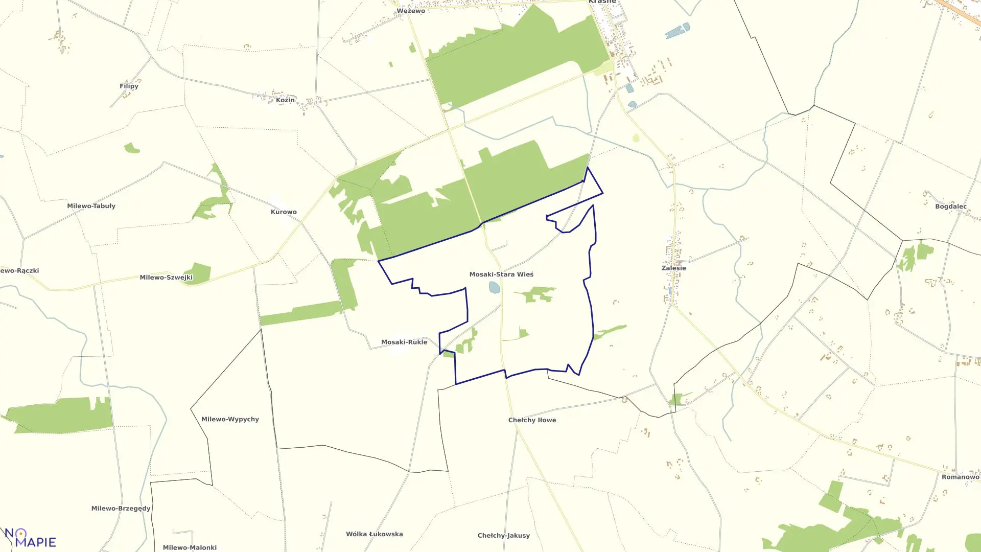 Mapa obrębu MOSAKI-STARA WIEŚ w gminie Krasne